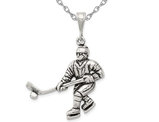 Sterling Silver Antiqued Hockey Player Pendant Necklace with Chain